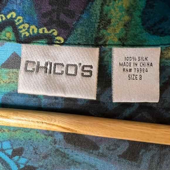 Chicos Blouse Womens Size 3/XL Colorful Paisley Geometric Floral 100% Silk - Picture 2 of 16
